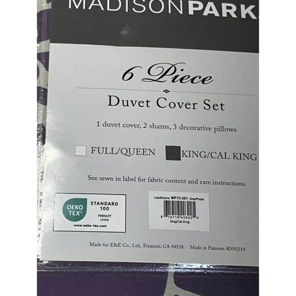 Madison Park Brianna 6 Piece Duvet Cover Set King/Cal King Purple &‎ Grey Floral - Picture 5 of 7